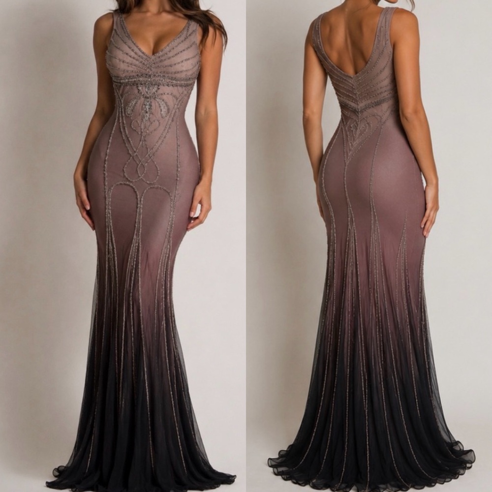 Vintage Y2K 100% Silk Beaded Dress Vintage Beaded Dress Prom Dress Sue Wong - Picture 3 of 17